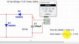 SIMULACIÓN DOBLADOR Y MULTIPLICADOR DE VOLTAJE  MULTISIM [upl. by Columba]