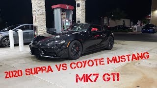 2020 Toyota Supra VS Gutted MK7 GTI amp Coyote Mustang Street Racing Action [upl. by Nairred]