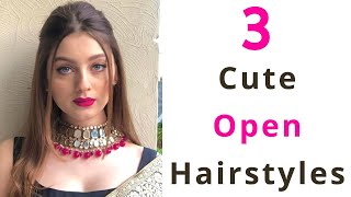 3 Cute Open Hair Hairstyles  Saree Hairstyles  Straight Hair hairstyles  Hair Style Girl [upl. by Onitnas]