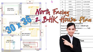 30 x 36 North Facing 2 BHK House Plan as as Per Standard Vastu [upl. by Morly]