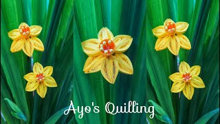 Quilling daffodil flower tutorial  3D Quilling Daffodils  Ayos quilling [upl. by Aihsenek763]