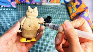 Make a windup Mr Cat that can walk with mudhandmade clay art windup toy Mr Cat creative [upl. by Alletnahs]