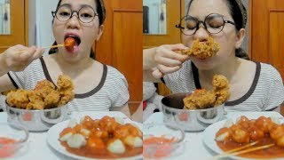 Indonesian Street Food Mukbang  Fried Chicken  Cilok  poni [upl. by Imit156]