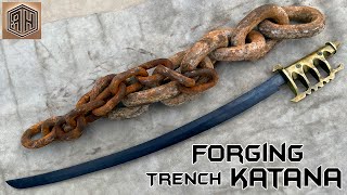 Forging a Trench KATANA out of Rusted Iron CHAIN [upl. by Otirecul]