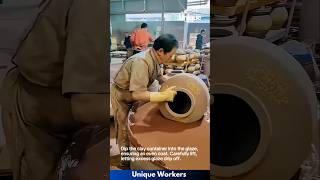 Manual glazing of clay containers  The workers do their job perfectly  machine shorts [upl. by Ateuqram304]