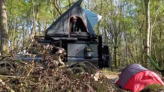 Rooftop Tent Woodland Camping Landrover Defender Camper [upl. by Gianni]