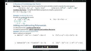 Alg II 53 Part 3  A Review of Combining Like Terms [upl. by Annekcm]