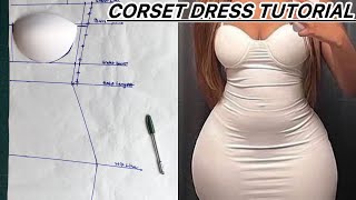 how to make corset pattern dress with bra cupscorset gown cutting and stitching [upl. by Don]