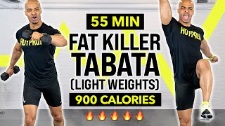 55MIN FAT KILLER TOTAL BODY TABATA WORKOUT 🔥 BURN 900 CALORIES 🔥 All Standing  Light Weights [upl. by Chiou]