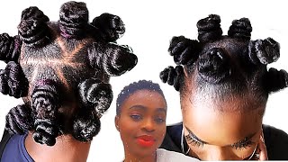 BANTU KNOTS TUTORIAL ON NATURAL SHORT HAIR  with braiding hair [upl. by Straus515]