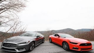 Infiniti Q60 Red Sport vs Ford Mustang GT  Exhaust Note [upl. by Aeki]