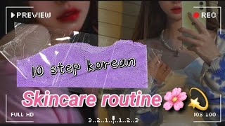 Ten step skin care routine 👀✨💗🎀👸🏻  AESTHETIC [upl. by Rashida911]