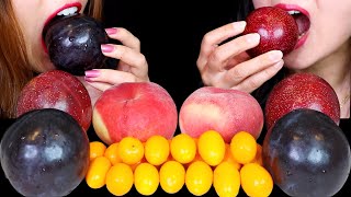 EATING DONUT PEACHES  BLACK PLUMS  KUMQUATS JUICY FRUIT EATING SOUNDS MUKBANG [upl. by Eerb]