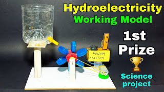 How to make hydro powerplant working model Hydroelectricity science exhibition project working model [upl. by Vallery]