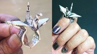 How to Make Origami Money Crane Ring Tutorial DIY [upl. by Waldron]