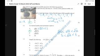 GRADE 10 MATHEMATICS 2022 TERM 1 COMMON TEST MCQs KZN CAPS CURRICULUM [upl. by Gherardi]