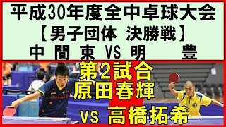 【卓球全中】原田春輝中間東vs高橋拓希明豊 平成30年度全国中学校卓球大会 男子団体決勝戦 第2試合 [upl. by Mailli]