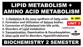 Unit 3 complete  Lipid Metabolism  Amino acid metabolism  biochemistry b pharm 2nd semester [upl. by Kariotta]