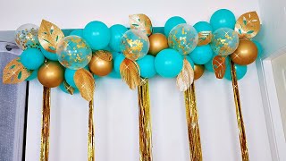 Decoración Con Globos Dorado Y Turquesa decorations ballloons turquoise and gold [upl. by Schear]