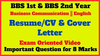 ResumeCV amp Cover Letter Writing  BBS 1st amp 2nd year English  Business Communication [upl. by Eiromem324]