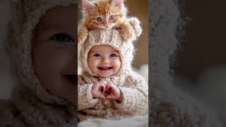 I love ❤️ you mummy 😍😍 cute cat 🐈 and baby 👶 cats baby shorts [upl. by Anam]