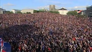 Iceland Fans Perform A Viking Clap To Welcome Home Players [upl. by Irene290]