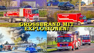 GROSSBRAND amp EXPLOSIONEN  LAGERHALLE IN FLAMMEN  EINSATZFAHRTEN DER FEUERWEHR  ALTLUSSHEIM [upl. by Nageem829]