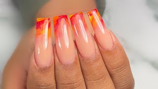 HOW TO Fall Inspired Marble Ombre Nails  Refill after 8 weeks [upl. by Nemsaj76]