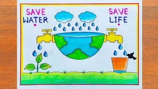 World Water Day Drawing  How to Draw Save Water Save Life Poster Easy Steps  Save Water Drawing [upl. by Jeminah]