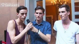 Backstage at Burberry with Handsome Male Models  Milan Mens Fashion Week Spring 2013  FashionTV [upl. by Clayton]