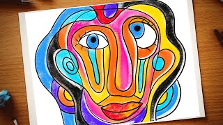 Cubism Picasso inspired portrait  Cubism art lesson for kids  How to draw Cubism face drawing [upl. by Giff713]