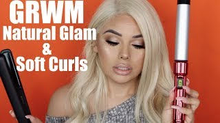 GRWM Hair amp Makeup Natural Glam amp Soft Curls [upl. by Jourdain818]