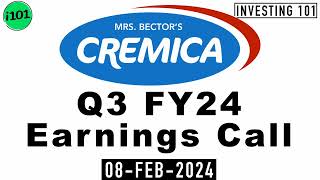 Mrs Bectors Q3 FY24 Earnings Call  Mrs Bectors Food Specialities Limited FY24 Q3 Concall [upl. by Noremmac]