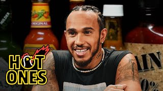 Lewis Hamilton Goes Full Send While Eating Spicy Wings  Hot Ones [upl. by Atinauj]