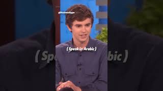 Freddie Highmore speaking Arabic 😂 shorts [upl. by Qulllon]