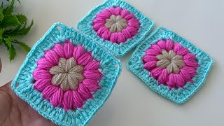 Crochet a Flower Puff Granny Square – Easy Tutorial [upl. by Maril]