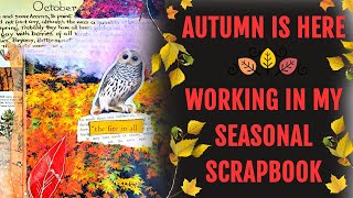 Autumn Layout in My Seasonal Scrapbook 🖤 Collaging Tips amp Hints 🖤 Celebrating Fall [upl. by Releehw]