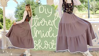 DIY Easy Tiered Ruffle Midi Skirt  Beginner Friendly Tutorial [upl. by Irianat]