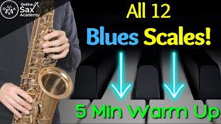 Learn All 12 Blues Scales 5 min PlayAlong Warm Up 84 [upl. by Wildee]