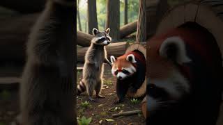 Red panda hides from a menacing hawk shorts panda hawk bird animals ai [upl. by Sanfred]