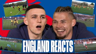 “Sent Him for a Hot Dogquot 🤣  Foden amp Phillips React to Insane Grassroots Goals  England Reacts [upl. by Iatnwahs226]