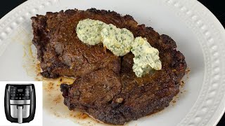 INCREDIBLY JUICY Air Fryer RIBEYE STEAK amp GARLIC HERB BUTTER Best Method to Make Steak in Air Fryer [upl. by Jonme]