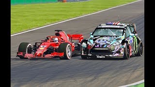 Ferrari F1 2018 vs Ford Fiesta Ken Block  Monza [upl. by Aliac]