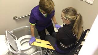 Maximizing Mobility Transfer Techniques with Slideboard Wheelchair to Toilet Maximum Assistancequot [upl. by Delaine]