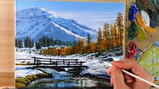 Acrylic Painting Winter Bridge Landscape  Correa Art [upl. by Karsten]