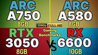 Intel arc a580 VS RX 6600 VS RTX 3050 VS Arc a750 VS Arc a770 VS RX 6600 XT VS RX 6500 XT VS 7600XT [upl. by Allimak8]