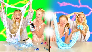 DOUBLE TROUBLE Twin Telepathy Slime Challenge Twins vs Twins [upl. by Ehcsrop]