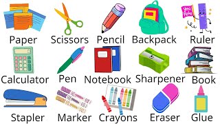 School Supplies And Classroom Vocabulary  15 School Things In English With Images [upl. by Aicilf]