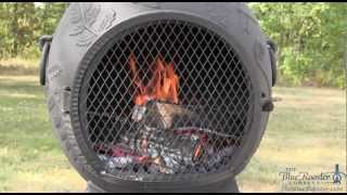 Yule Log Fire in a Blue Rooster Dragonfly Cast Aluminum Chiminea [upl. by Nilrac]