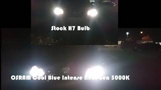 Osram Cool Blue Intense Next Gen 5000K H7 vs Stock H7 Bulb [upl. by Zena395]